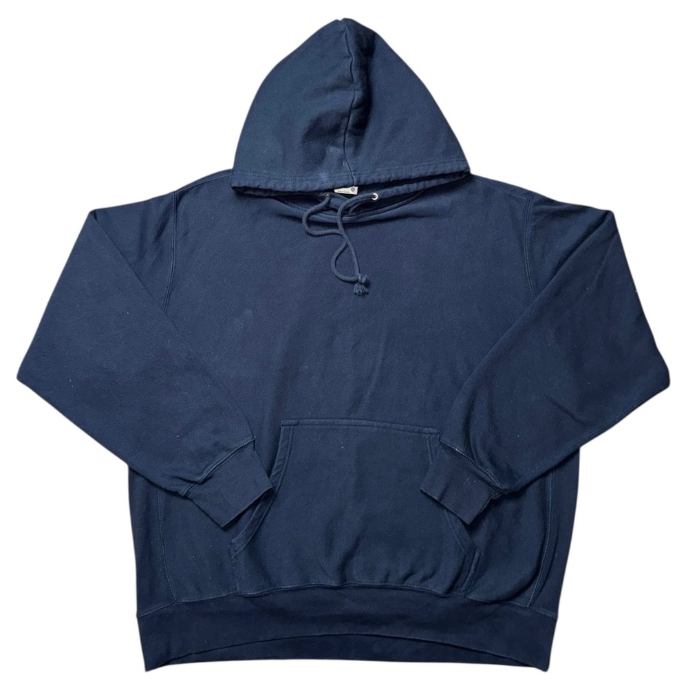 MV Sport Reverse Weave Hoodie Navy Blue Solid Heavyweight Sweatshirt Mens XL